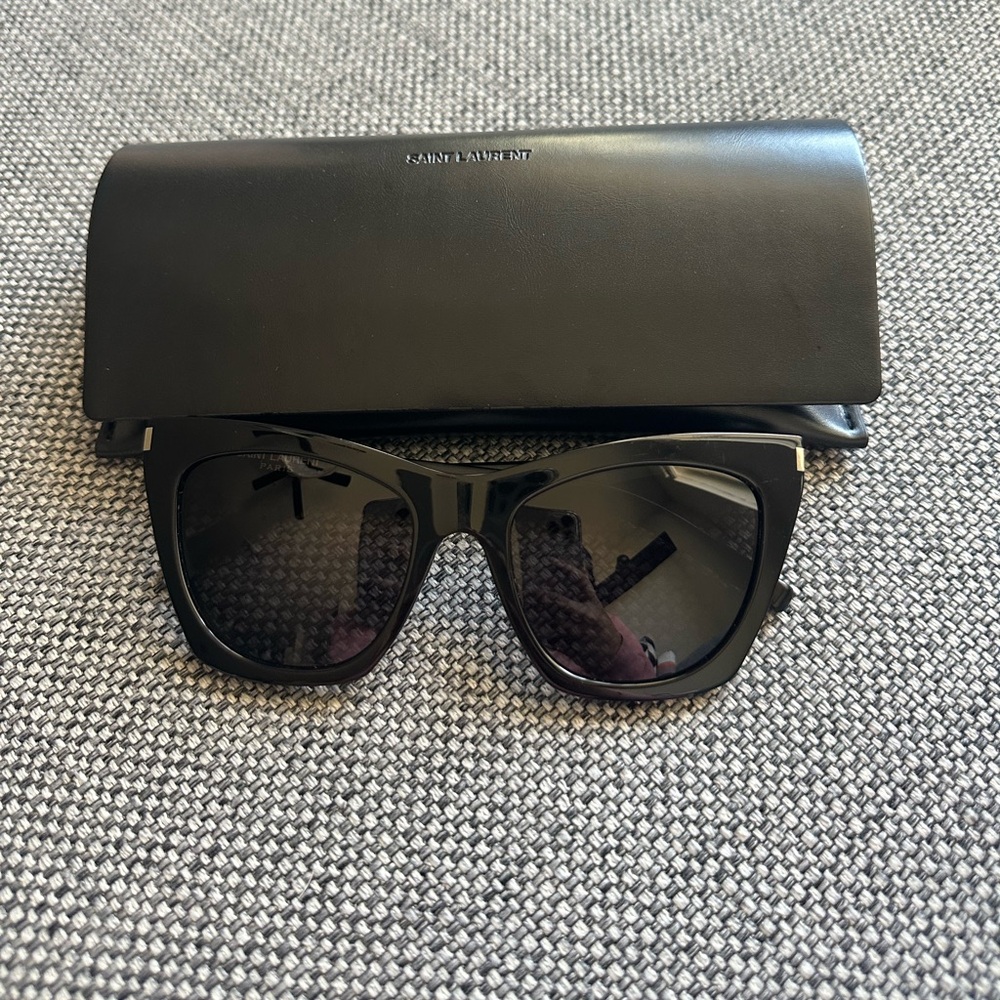 SAINT LAURENT 214 Kate 001 Cat Eye Black Grey 55 mm Women's Sunglasses